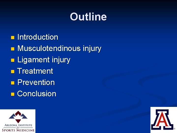 Outline Introduction n Musculotendinous injury n Ligament injury n Treatment n Prevention n Conclusion