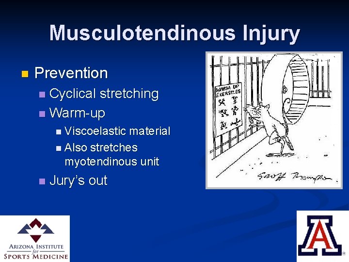 Musculotendinous Injury n Prevention Cyclical stretching n Warm-up n n Viscoelastic material n Also