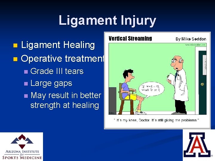 Ligament Injury Ligament Healing n Operative treatment n Grade III tears n Large gaps