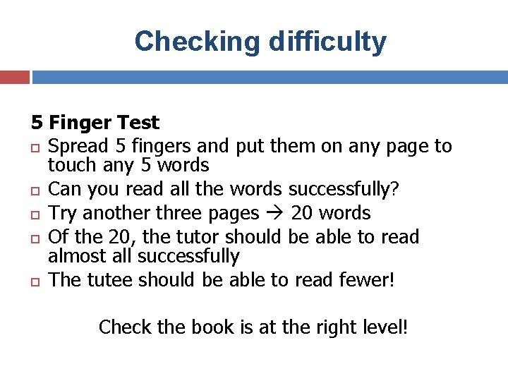 Checking difficulty 5 Finger Test Spread 5 fingers and put them on any page