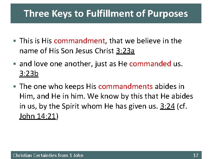 Three Keys to Fulfillment of Purposes § This is His commandment, that we believe
