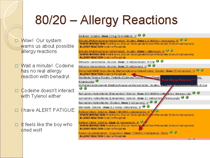 80/20 – Allergy Reactions � Wow! Our system warns us about possible allergy reactions