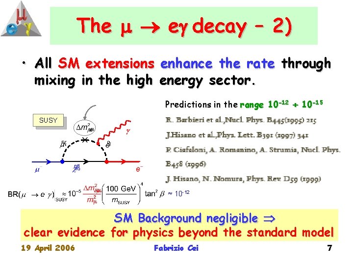 The e decay – 2) • All SM extensions enhance the rate through mixing