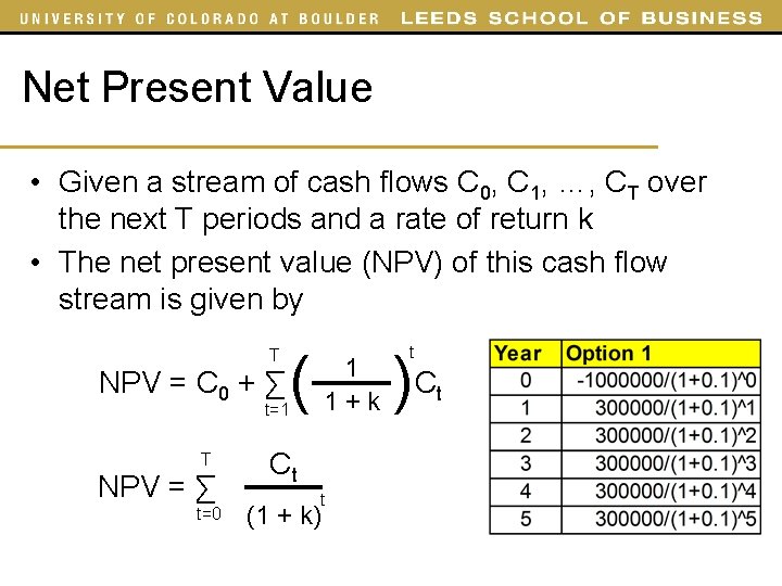 Net Present Value • Given a stream of cash flows C 0, C 1, Net Present Value • Given a stream of cash flows C 0, C 1,