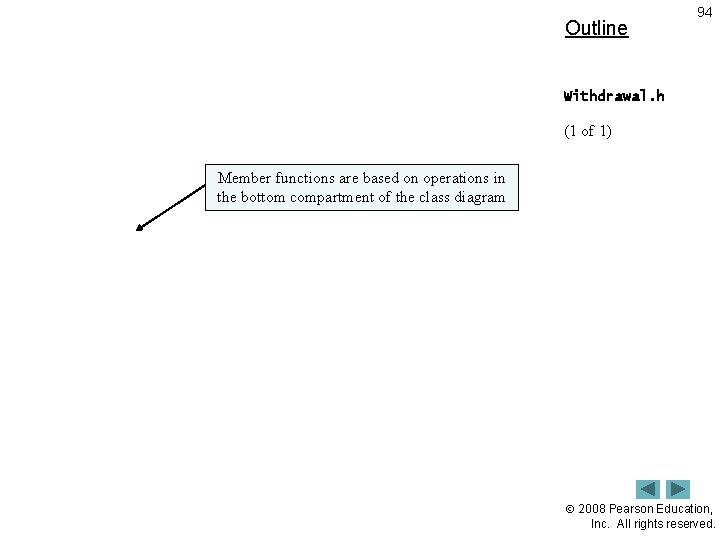 Outline 94 Withdrawal. h (1 of 1) Member functions are based on operations in