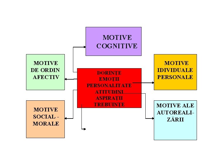 MOTIVE COGNITIVE MOTIVE DE ORDIN AFECTIV MOTIVE SOCIAL MORALE DORINŢE EMOŢII PERSONALITATE ATITUDINI ASPIRAŢII