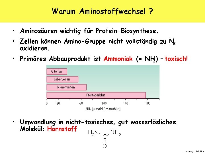 Warum Aminostoffwechsel ? • Aminosäuren wichtig für Protein-Biosynthese. • Zellen können Amino-Gruppe nicht vollständig