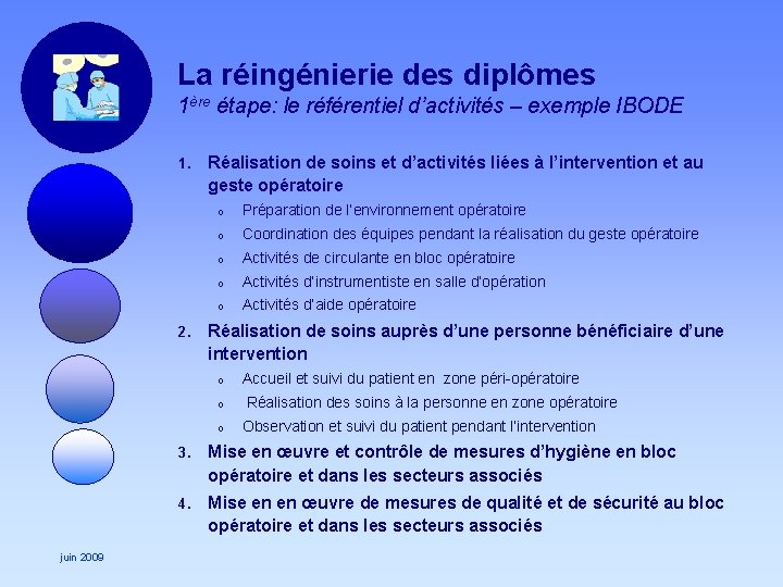 La réingénierie des diplômes 1ère étape: le référentiel d’activités – exemple IBODE 1. 2.