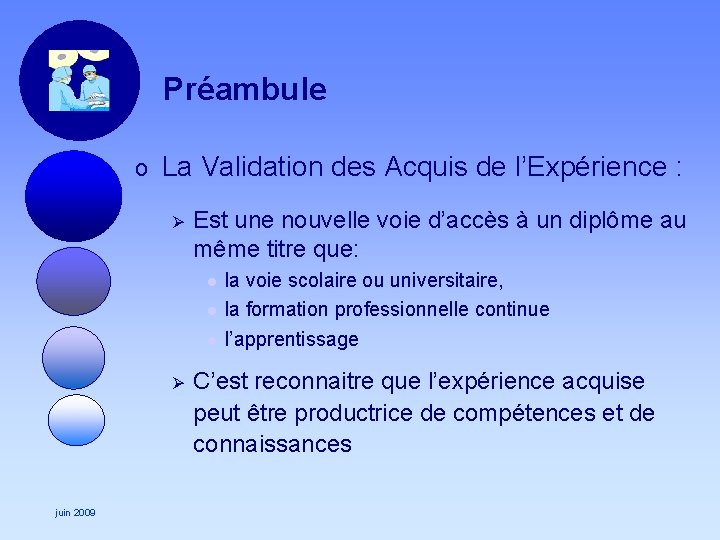 Préambule o La Validation des Acquis de l’Expérience : Ø Est une nouvelle voie