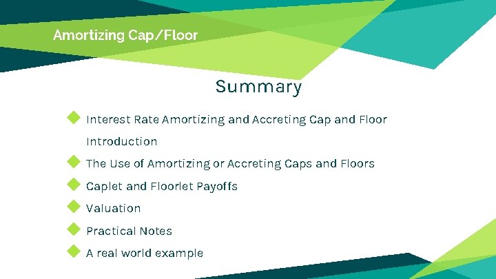 Amortizing Cap/Floor Summary ◆ Interest Rate Amortizing and Accreting Cap and Floor Introduction ◆