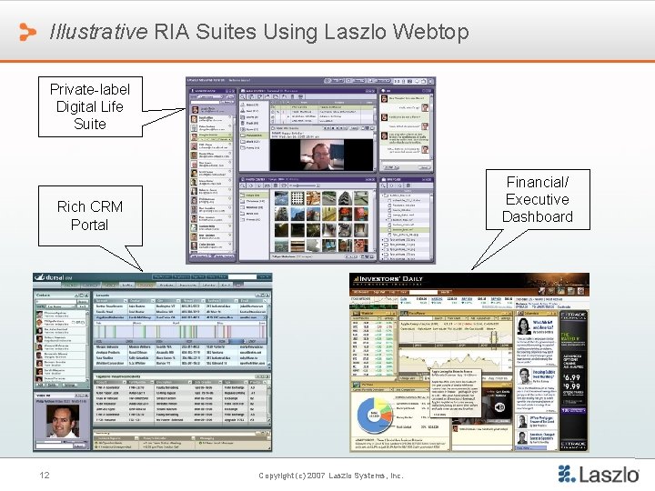 Illustrative RIA Suites Using Laszlo Webtop Private-label Digital Life Suite Financial/ Executive Dashboard Rich