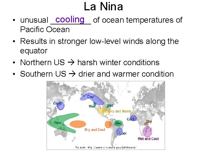 La Nina cooling of ocean temperatures of • unusual _____ Pacific Ocean • Results