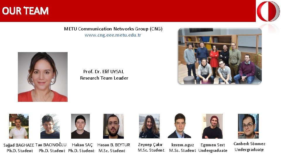 OUR TEAM METU Communication Networks Group (CNG) www. cng. eee. metu. edu. tr Prof.