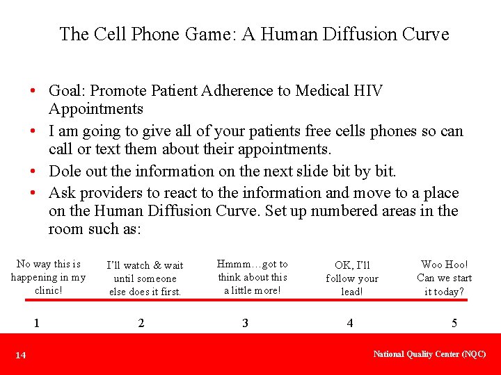 The Cell Phone Game: A Human Diffusion Curve • Goal: Promote Patient Adherence to