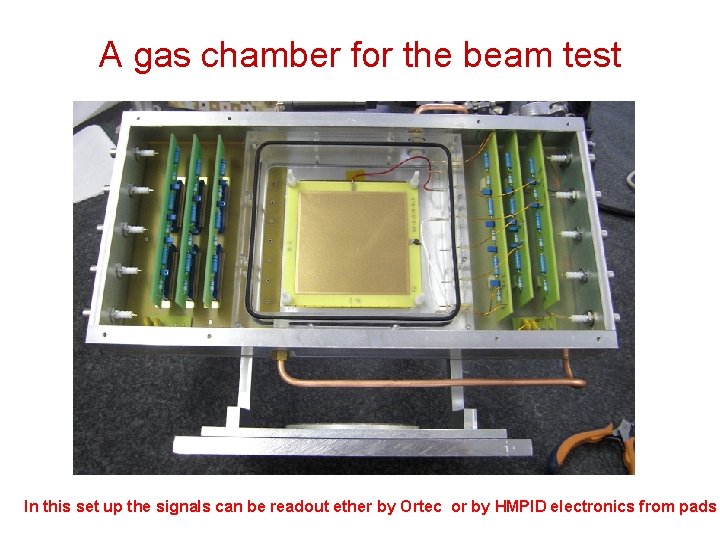 A gas chamber for the beam test In this set up the signals can