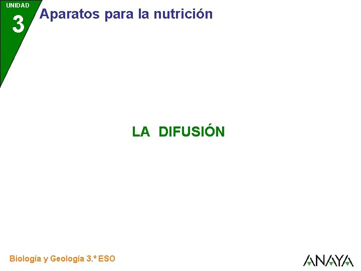 UNIDAD 3 Aparatos para la nutrición LA DIFUSIÓN Biología y Geología 3. º ESO