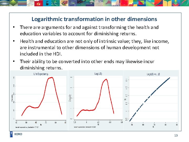 Logarithmic transformation in other dimensions • There arguments for and against transforming the health