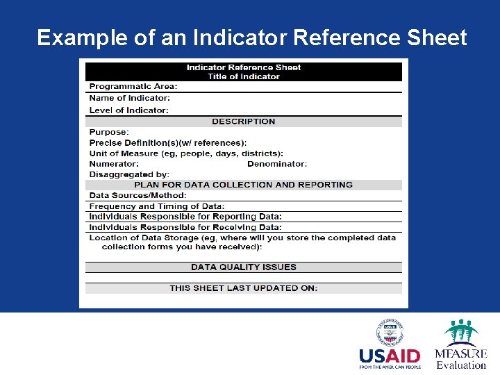 Example of an Indicator Reference Sheet 