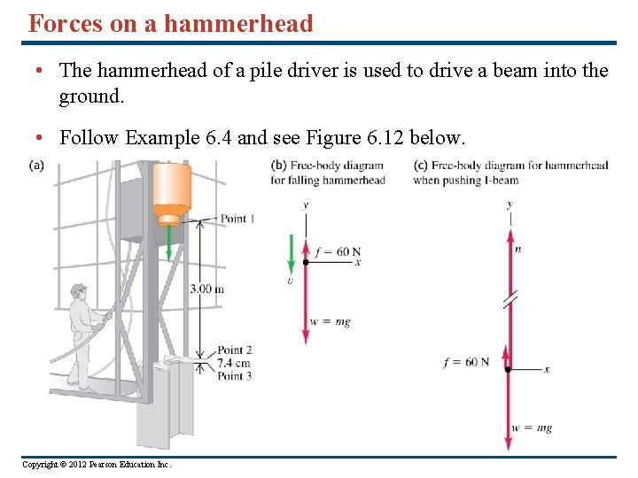 Forces on a hammerhead • The hammerhead of a pile driver is used to