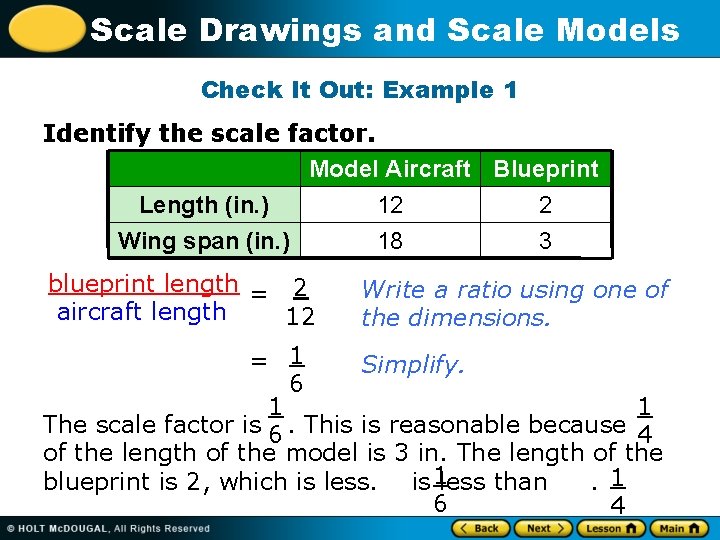 Scale Drawings and Scale Models Check It Out: Example 1 Identify the scale factor.