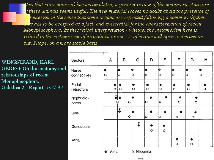 Now that more material has accumulated, a general review of the metameric structure of