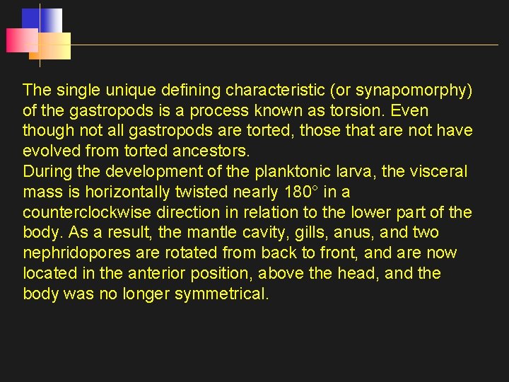 The single unique defining characteristic (or synapomorphy) of the gastropods is a process known