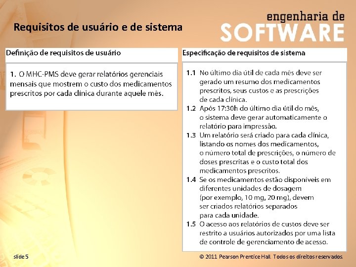 Requisitos de usuário e de sistema slide 5 © 2011 Pearson Prentice Hall. Todos