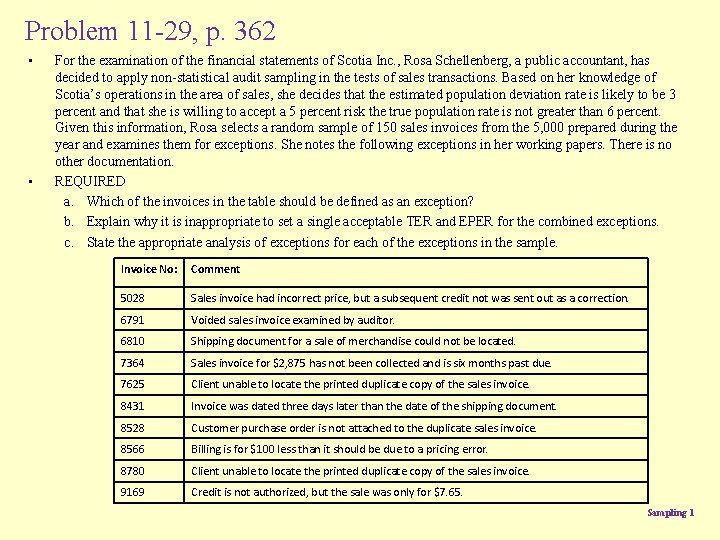 Problem 11 -29, p. 362 • • For the examination of the financial statements