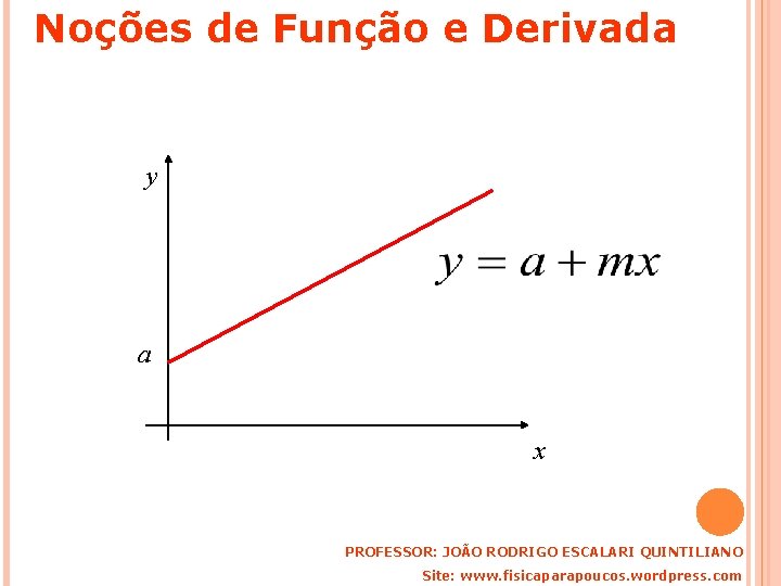 Noções de Função e Derivada y a x PROFESSOR: JOÃO RODRIGO ESCALARI QUINTILIANO Site: