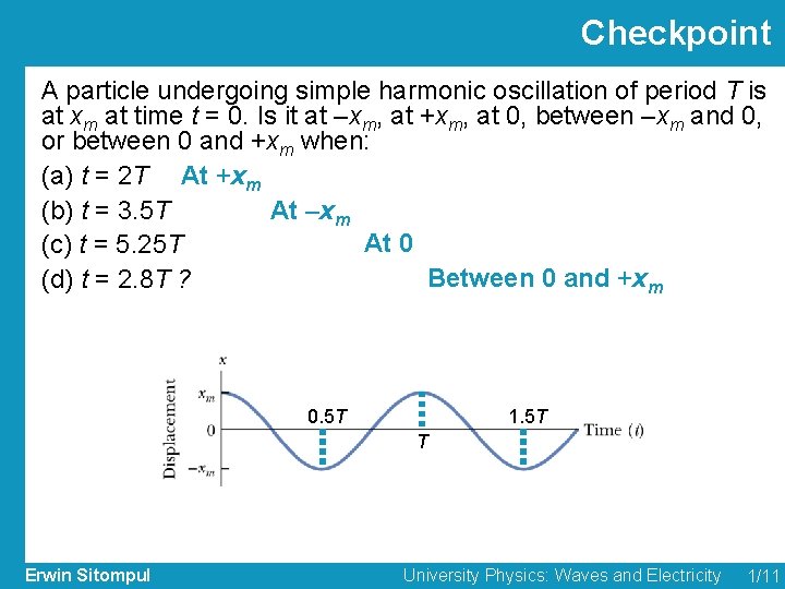 Checkpoint A particle undergoing simple harmonic oscillation of period T is at xm at