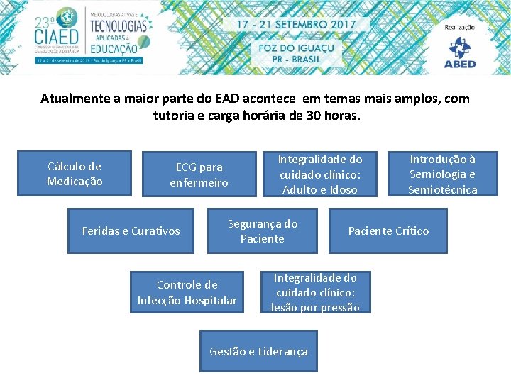 Atualmente a maior parte do EAD acontece em temas mais amplos, com tutoria e