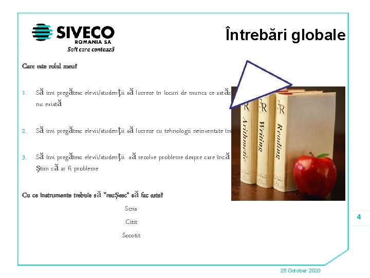 Întrebări globale Care este rolul meu? 1. Să imi pregătesc elevii/studenţii să lucreze în