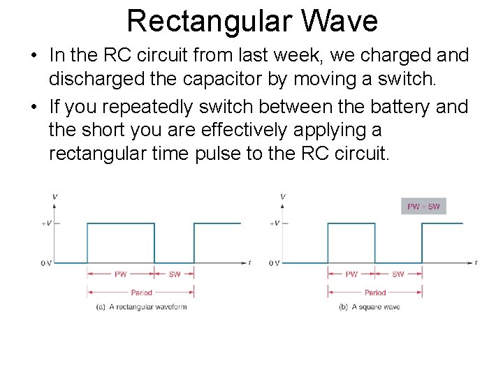Rectangular Wave • In the RC circuit from last week, we charged and discharged