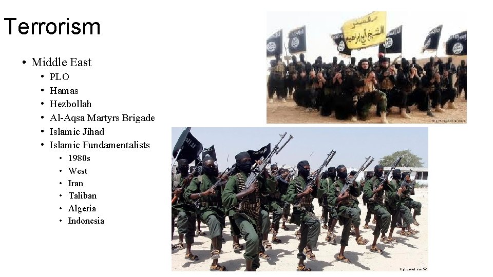 Terrorism • Middle East • • • PLO Hamas Hezbollah Al-Aqsa Martyrs Brigade Islamic