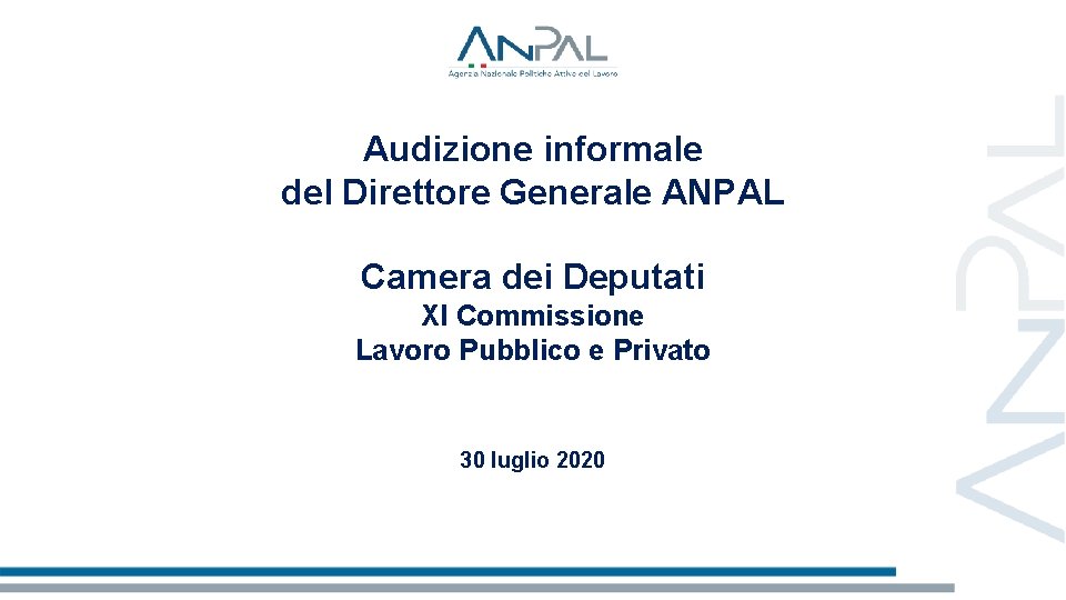 Audizione informale del Direttore Generale ANPAL Camera dei Deputati XI Commissione Lavoro Pubblico e