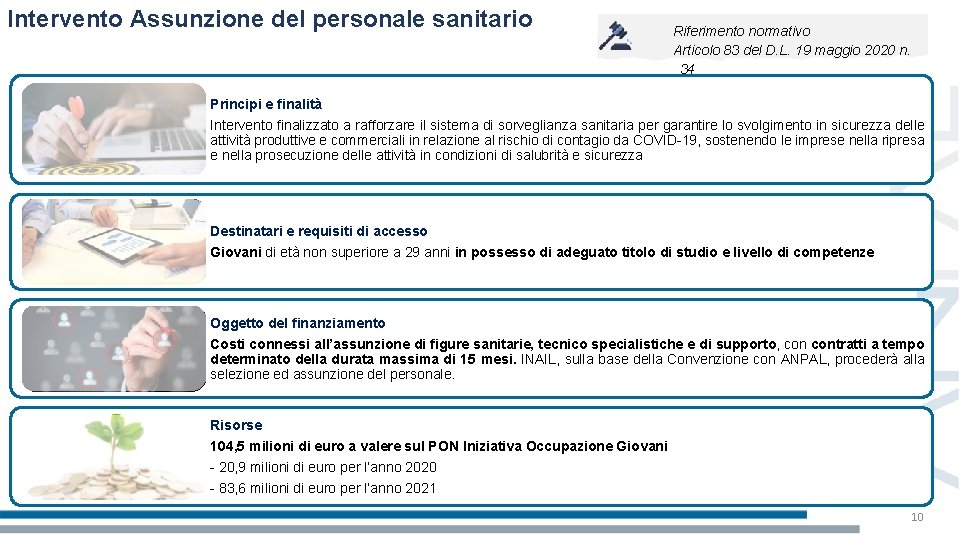 Intervento Assunzione del personale sanitario Riferimento normativo Articolo 83 del D. L. 19 maggio