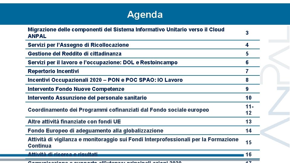 Agenda Migrazione delle componenti del Sistema Informativo Unitario verso il Cloud ANPAL 3 Servizi