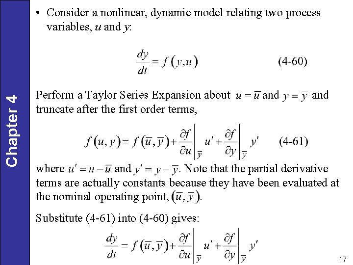 Chapter 4 • Consider a nonlinear, dynamic model relating two process variables, u and