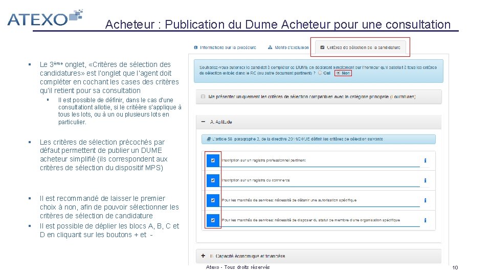 Acheteur : Publication du Dume Acheteur pour une consultation § Le 3ème onglet, «Critères