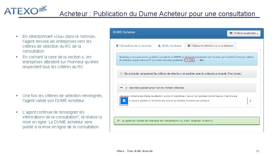 Acheteur : Publication du Dume Acheteur pour une consultation § § En sélectionnant «Oui»