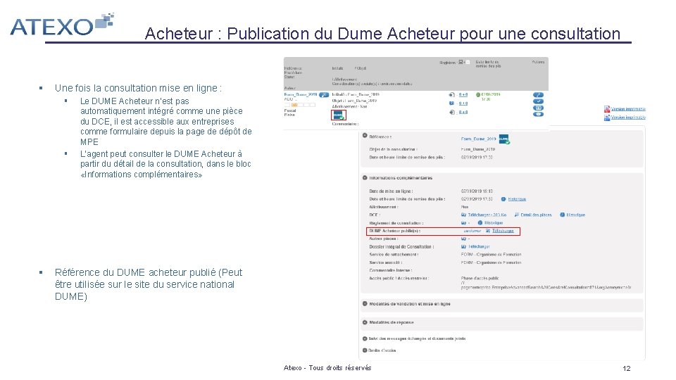 Acheteur : Publication du Dume Acheteur pour une consultation § Une fois la consultation