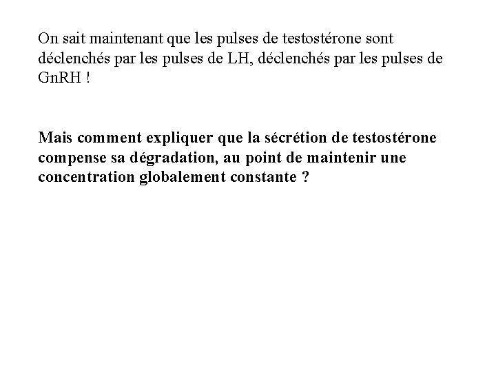 On sait maintenant que les pulses de testostérone sont déclenchés par les pulses de On sait maintenant que les pulses de testostérone sont déclenchés par les pulses de