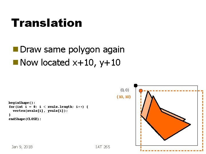 Translation g Draw same polygon again g Now located x+10, y+10 (0, 0) (10,