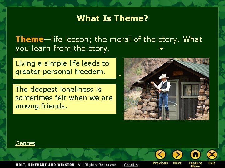 What Is Theme? Theme—life lesson; the moral of the story. What you learn from