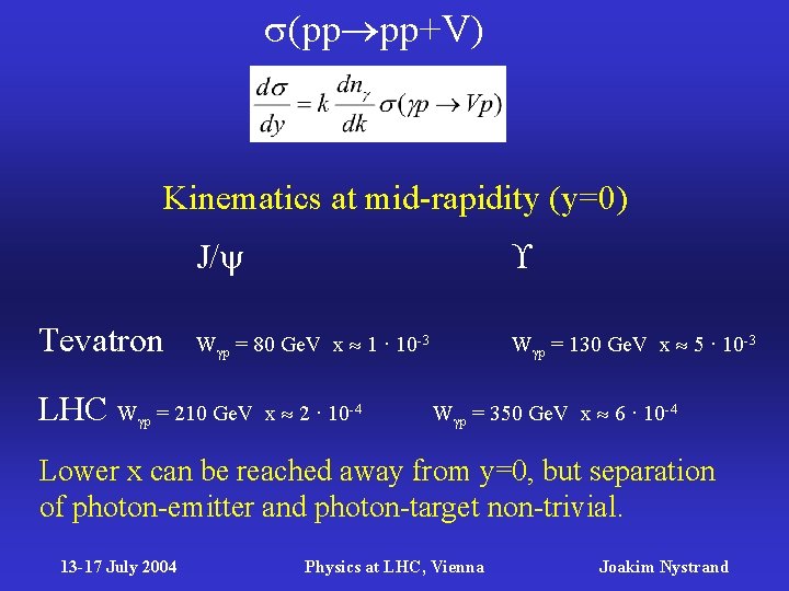  (pp pp+V) Kinematics at mid-rapidity (y=0) Tevatron J/ W p = 80 Ge.