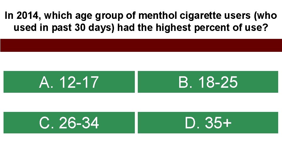 In 2014, which age group of menthol cigarette users (who used in past 30
