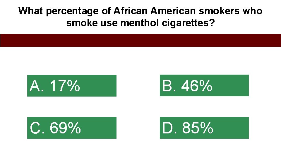 What percentage of African American smokers who smoke use menthol cigarettes? A. 17% B.