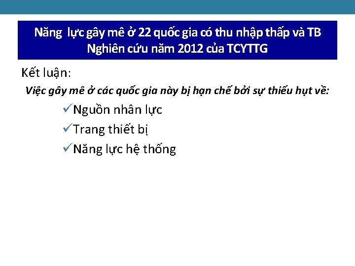 Năng lực gây mê ở 22 quốc gia có thu nhập thấp và TB