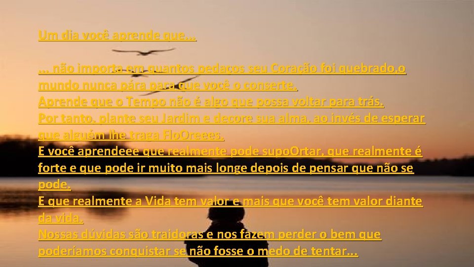 Um dia você aprende que. . . não importa em quantos pedaços seu Coração