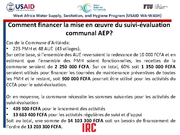 West Africa Water Supply, Sanitation, and Hygiene Program (USAID WA-WASH) Comment financer la mise